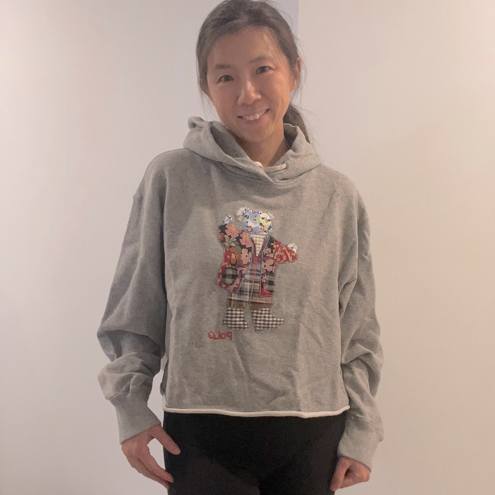 Ralph Lauren polo women patchwork bear hoodies holiday gift relax fit crop